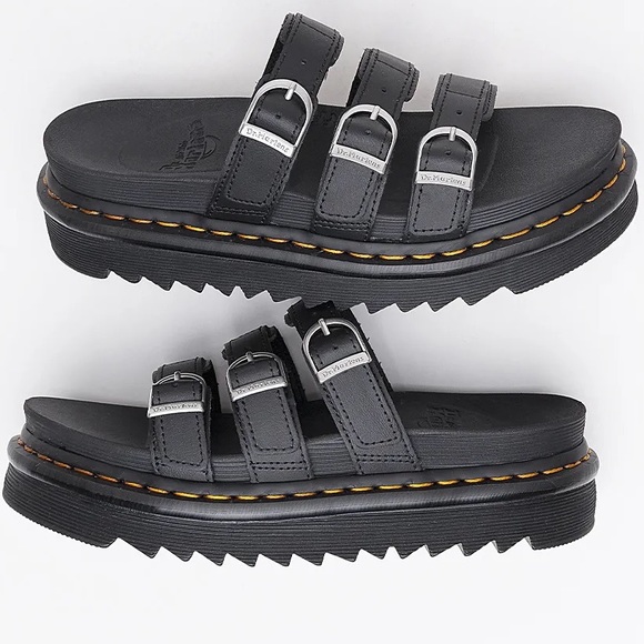 NEW Dr. Martens Blaire Slide Black 3 strap slip on  platform slides Sandals 7 - Picture 2 of 12